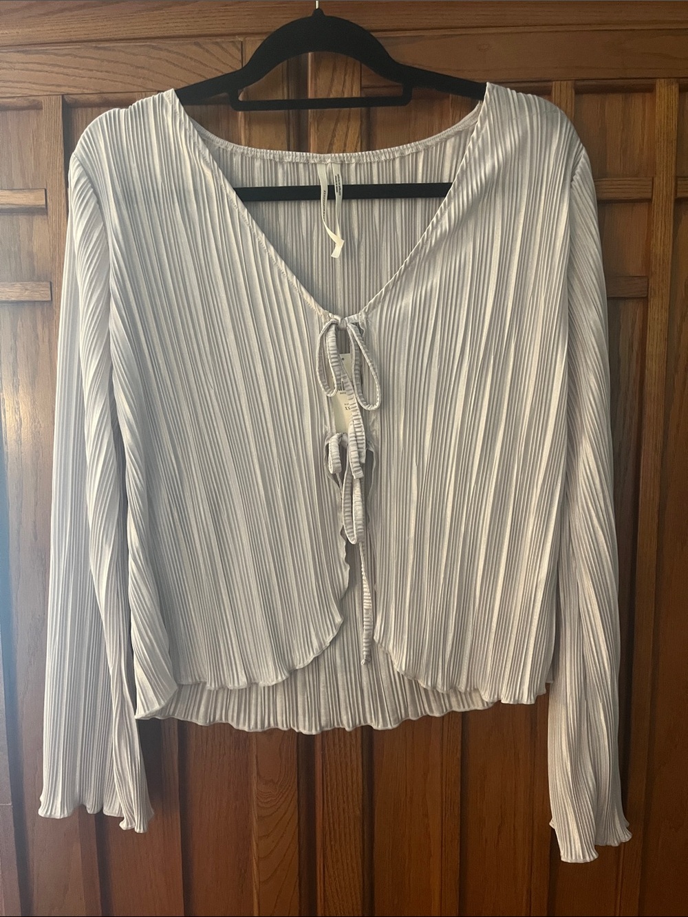 Anthropologie Tie-Front Long Sleeve Top - Light Gray NWT